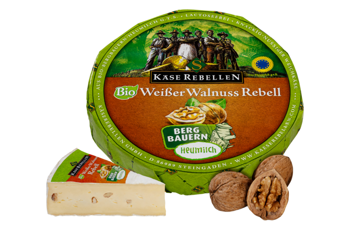 Bio Weichkäse mit Walnüssen verfeinert und Walnuss verziert