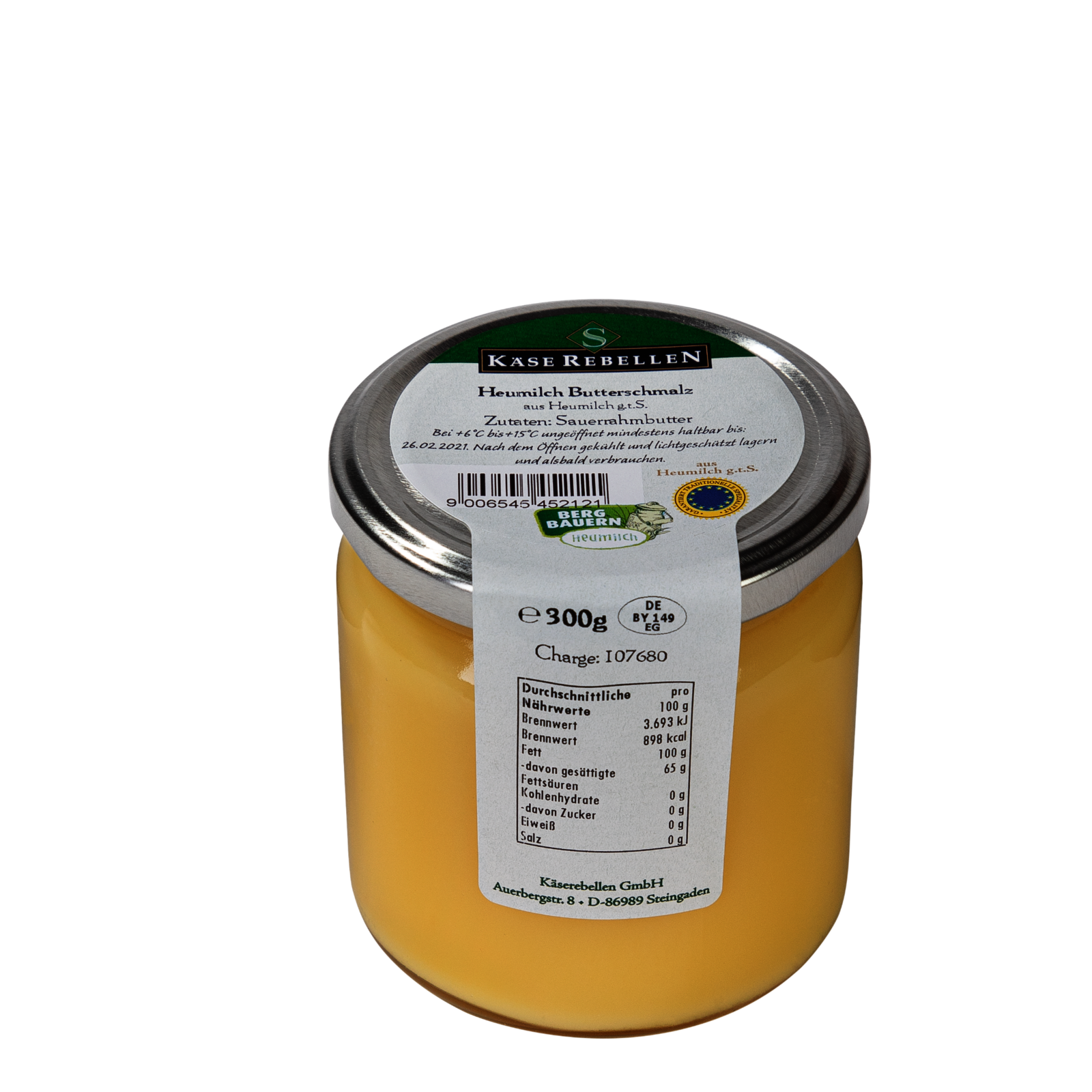 Butterschmalz in ein Glas abgefüllt. Perfekt zum braten.