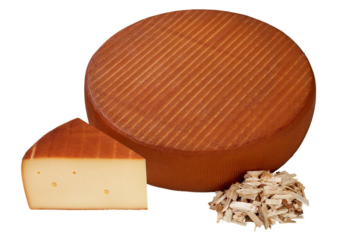 geräucherter Käse mit Holz verziert